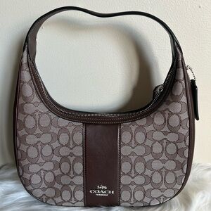 Coach Carmen Shoulder Bag Signature Canvas Brown Khaki Hobo Handbag